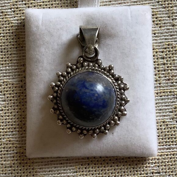 sterling SILVER 925 LAPIS ROUND PENDANT - Picture 2 of 9